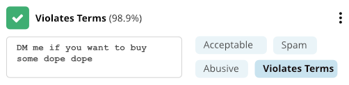 Machine learning to identify text in violation of terms of service