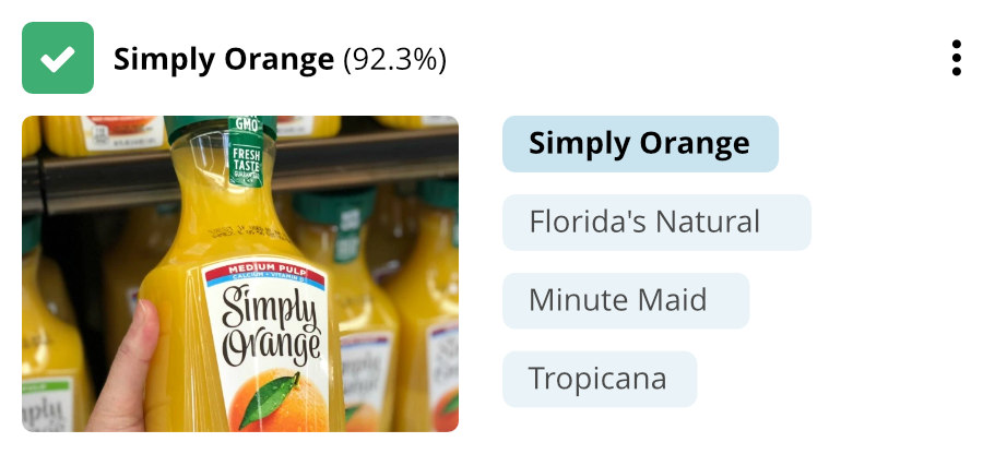 Image classifier classifies orange juice by its brand name
