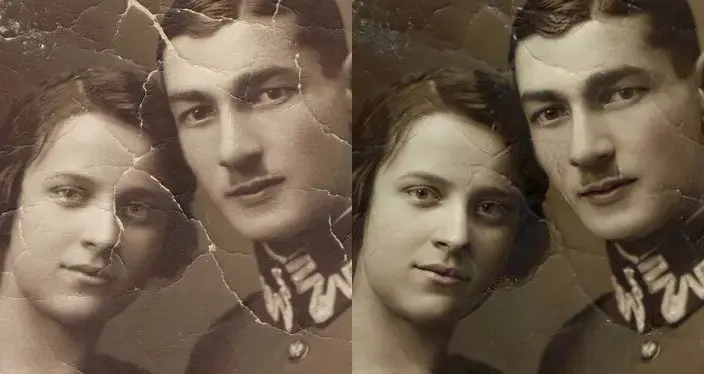 Image restoration AI restores an old photo of a couple