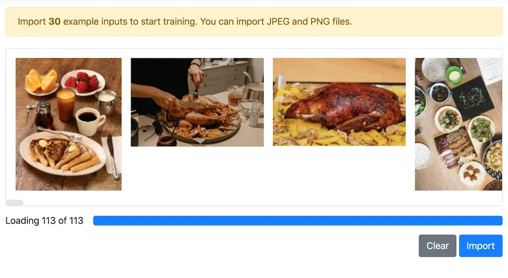 Upload a set of images that can be used to train your function
