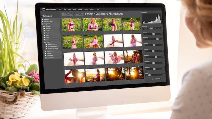 Woman organizing photos