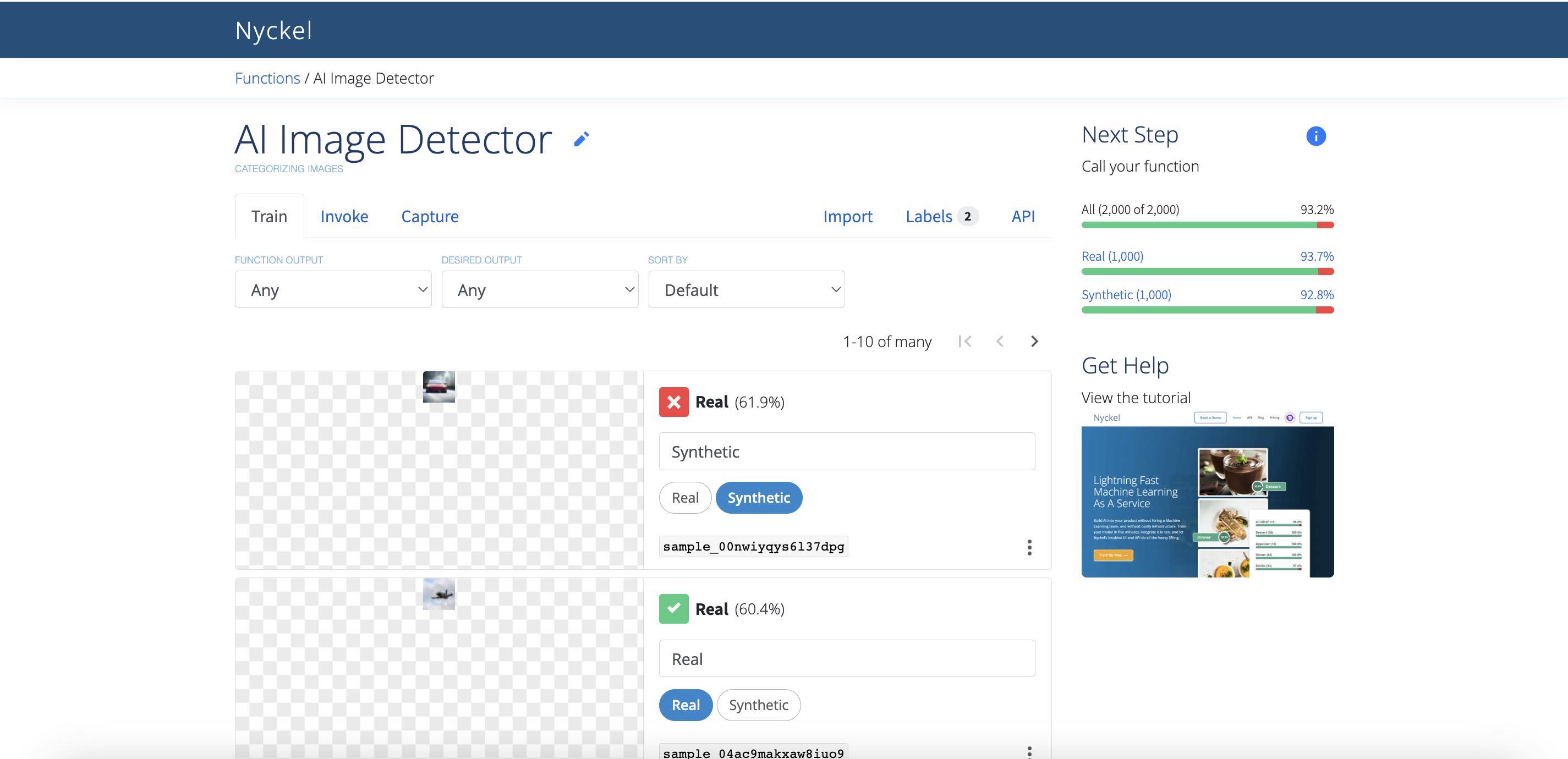 **AI image detector predictions**