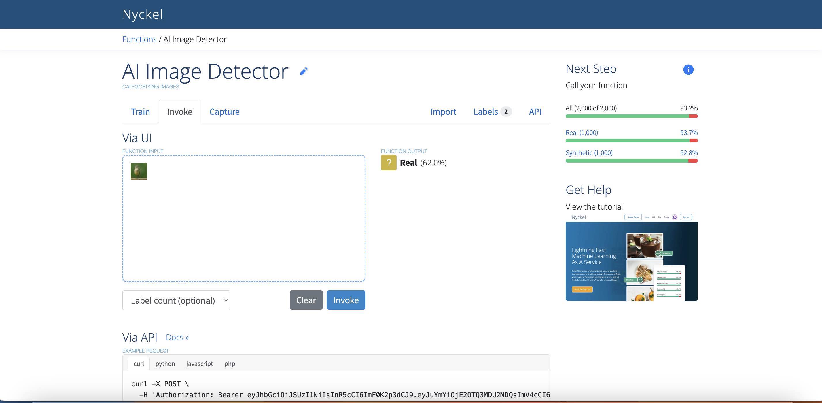 **Invoke the AI image detector directly from the UI or use the API**