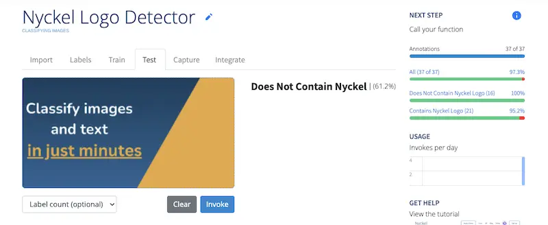 visual of nyckel UI
